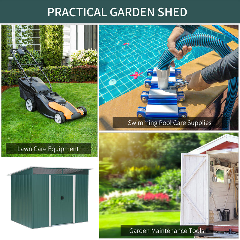 Pent Roofed Metal Garden Shed House Hut Gardening Tool Storage w/ Ventilation 260L x 194W x 200H cm