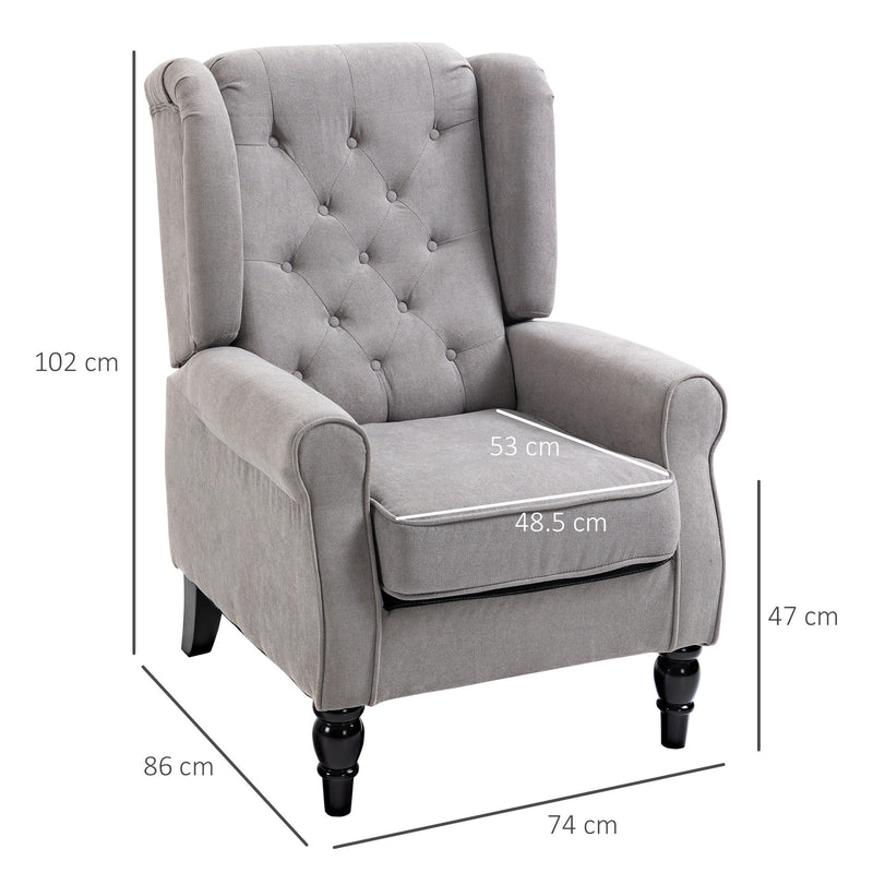 Retro Accent Chair, Wingback Armchair with Wood Frame Button Tufted Design for Living Room Bedroom, Grey