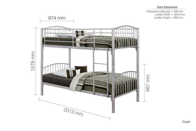 Corfu Bunk Bed - Silver - Bedzy Limited Cheap affordable beds united kingdom england bedroom furniture