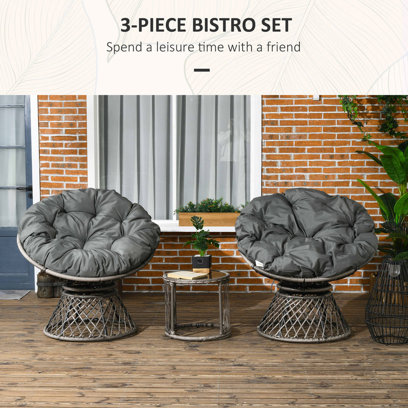 Three-Piece Rattan Garden Moon Chair Set - Grey