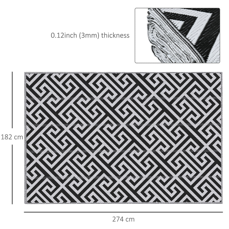 182 x 274 cm(6x9ft) Outdoor Rug Reversible Mat Plastic Straw Rug Portable RV Camping Mat for Garden Deck Picnic Indoor, Black & White