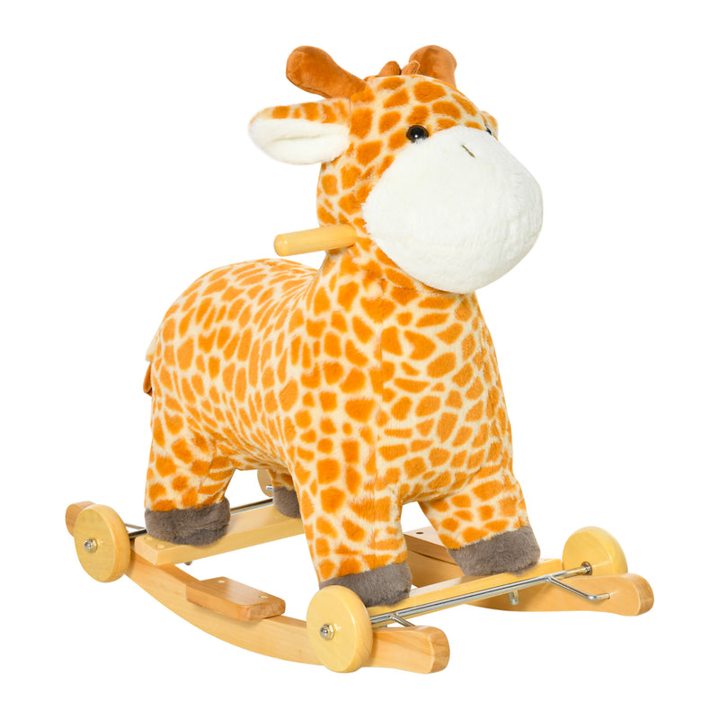 2-IN-1 Kids Plush Ride-On Rocking Gliding Horse Giraffe-shaped Plush Toy Rocker with Realistic Sounds for Child 36-72 Months Yellow