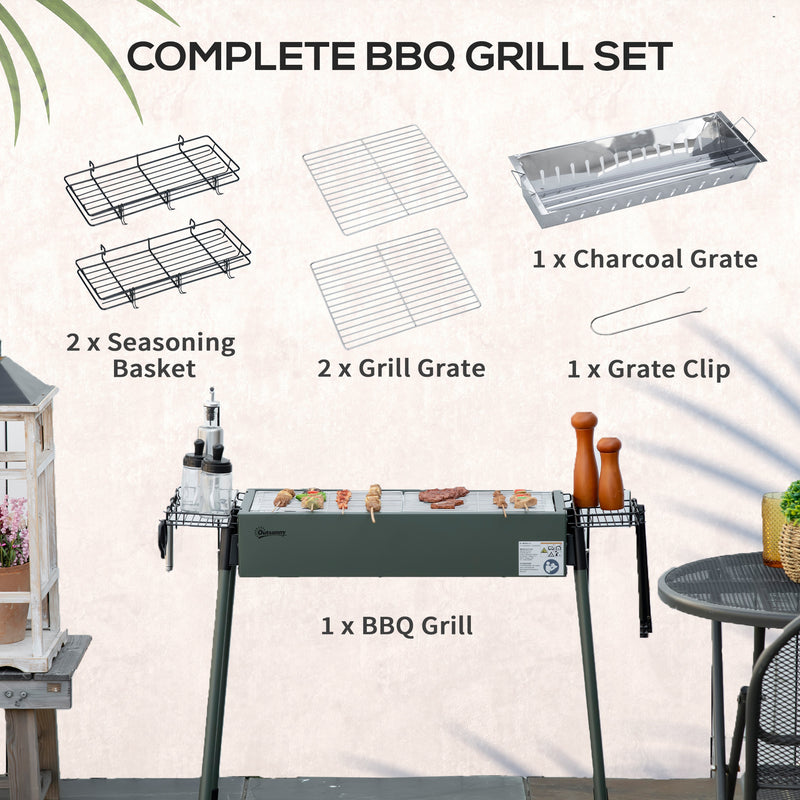 Portable Charcoal Barbecue Grill w/ Seasoning Baskets, Hooks, Removable Legs and Multiple Vents