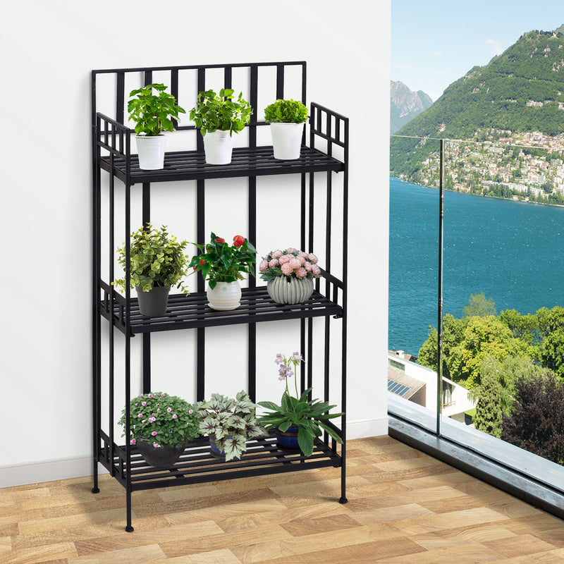 Retro 3-Tier Garden Plant Stand Plant Shelf Metal Flower Display Rack Bookshelf Bathroom Shelf