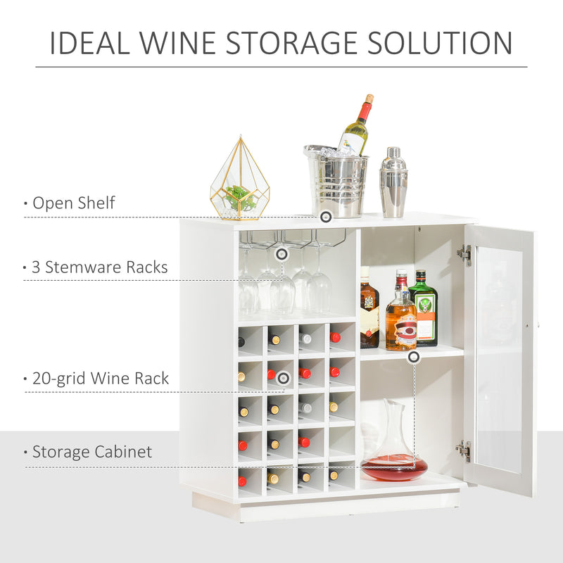 Modern Sideboard Wine Cabinet Cupboard with Glass Door, Glass Holder & 20-Bottle Wine Rack for Living Room, Home Bar, Dining Room