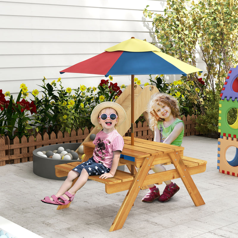 Kids Picnic Table Set, 3 in 1 Sand Pit Activity Table, Kids Garden Furniture w/ Removable Parasol, for 3-6 Years