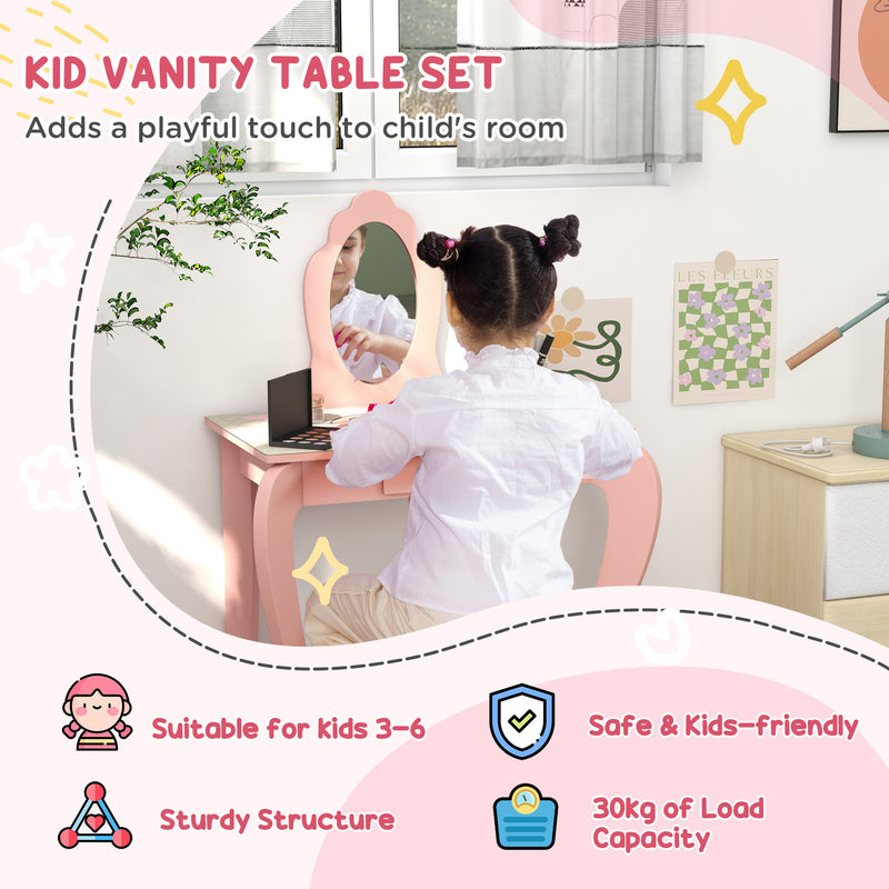 Kids Bedroom Furniture Set Includes Bed Frame, Toy Chest, Dressing Table for Ages 3-6 Years, Pink