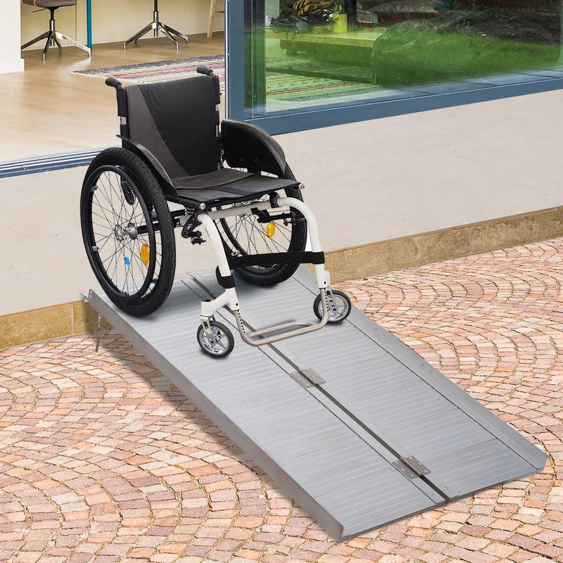 4ft Folding Aluminum Wheelchair Ramp Scooter Portable Mobility Assist Suitcase Access Aid, 270kg Capacity, Silver