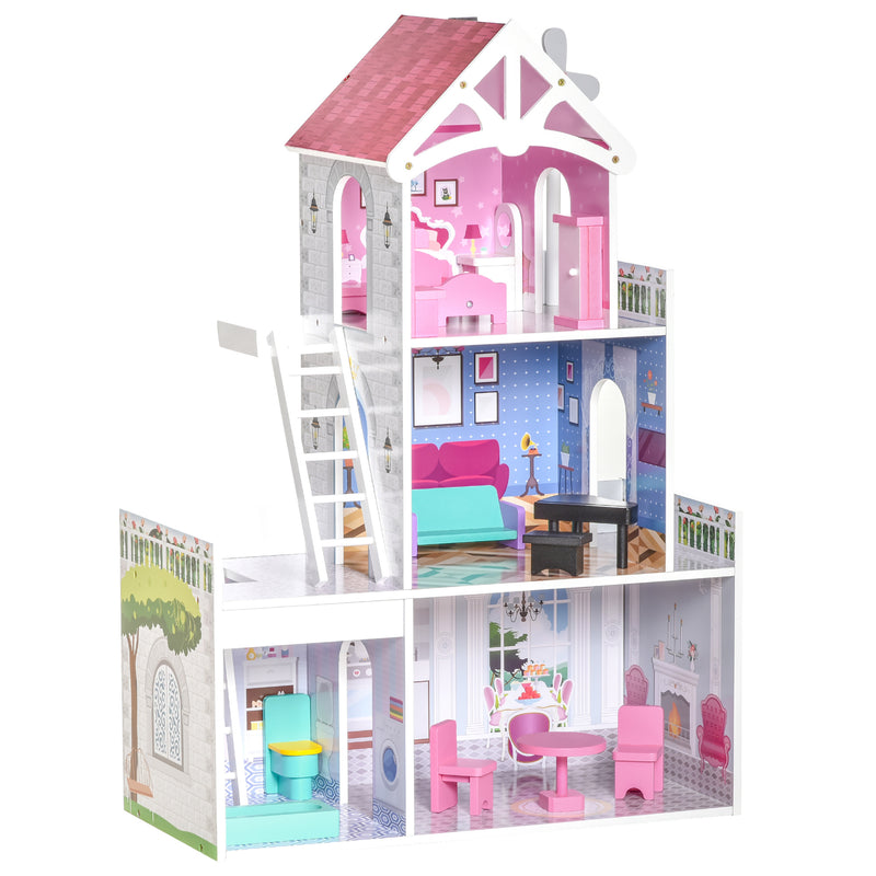 Kids Dollhouse Dreamhouse Villa for Toddler Girls Multi-level House for Children with Furniture Accessories Kit Pink