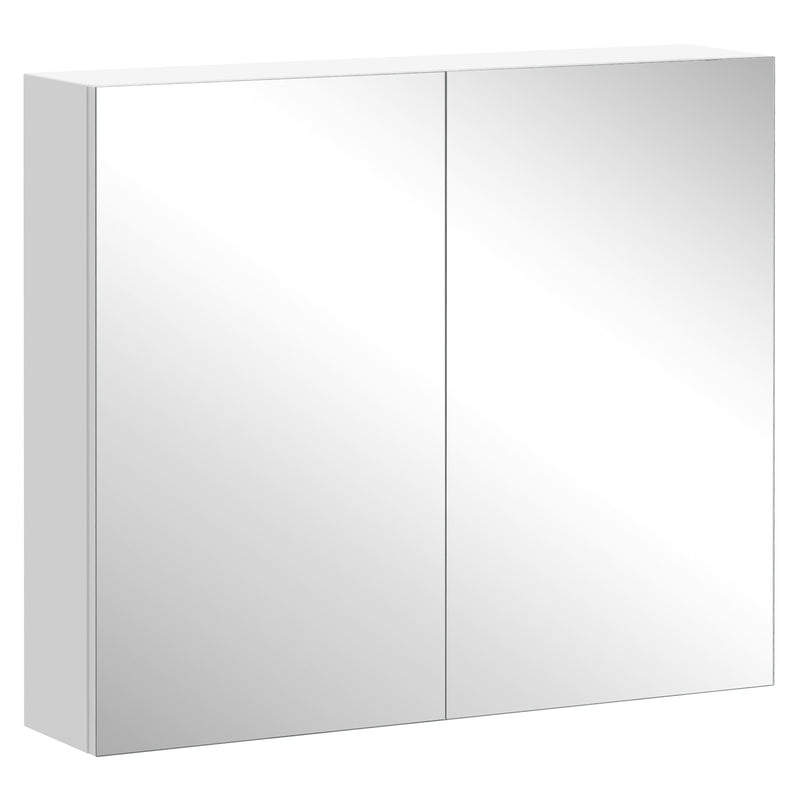 Bathroom Mirror Storage Cabinet Wall Mounted Double Doors Cupboard with Adjustable Shelf 60H x 70W x 15Dcm - White