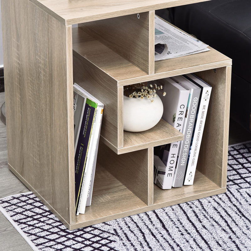Side Table, 3 Tier End Table with Open Storage Shelves, Living Room Coffee Table Organiser Unit, Set of 2, Oak Colour