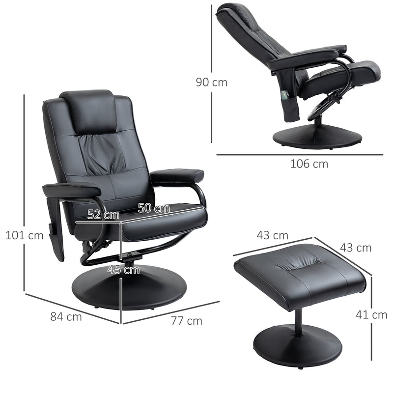 Manual Sofa Reclining Armchair PU Leather Massage Recliner Chair and Ottoman, Black