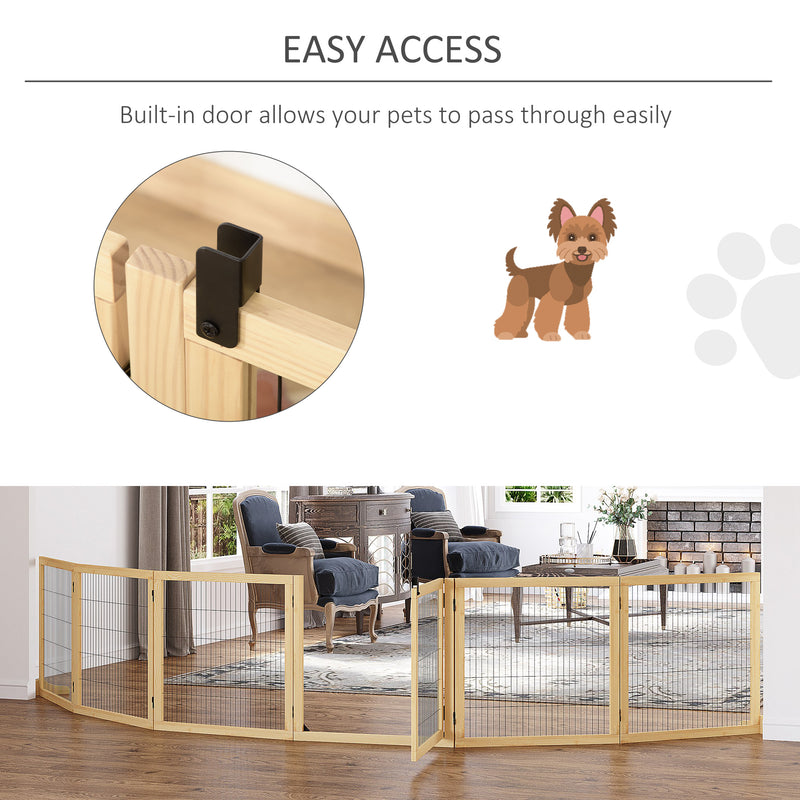 Wooden Pet Gate, Freestanding Dog Safety Barrier with 2 Support Feet, Natual