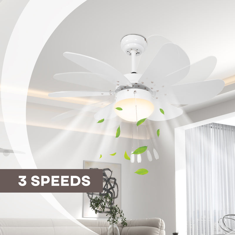Ceiling Fan with LED Light, Flush Mount Ceiling Fan Lights with 6 Reversible Blades, Pull-chain Switch, White