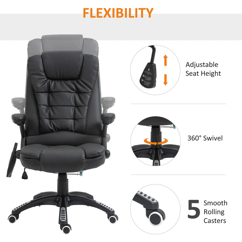 Massage Chair with Heat, High Back PU Leather Executive Office Chair W/ Tilt and Reclining Function, Black