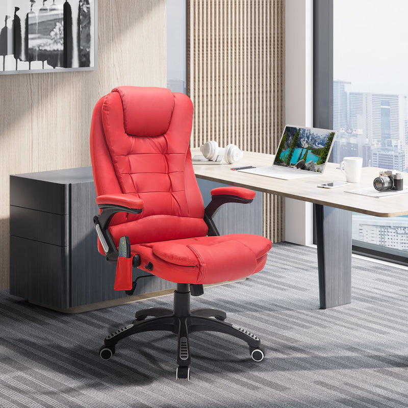 Ergonomic Chair with Massage and Heat, High Back PU Leather Massage Office Chair With Tilt and Reclining Function, Red