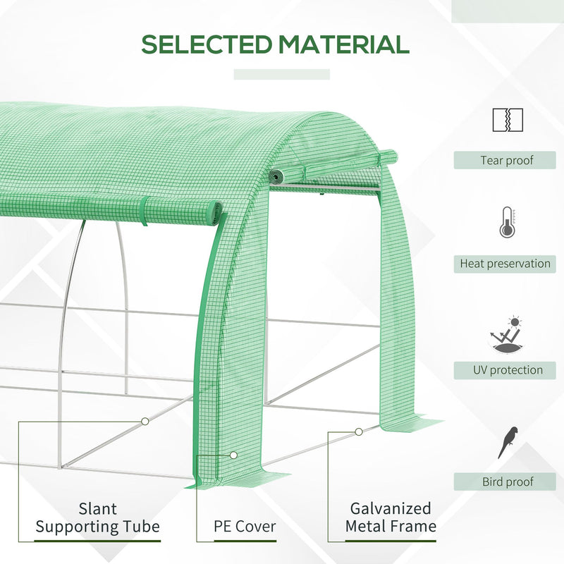 Polytunnel Greenhouse Walk-in Grow House Tent with Roll-up Sidewalls, Zipped Door and 6 Windows, 3x3x2m Green