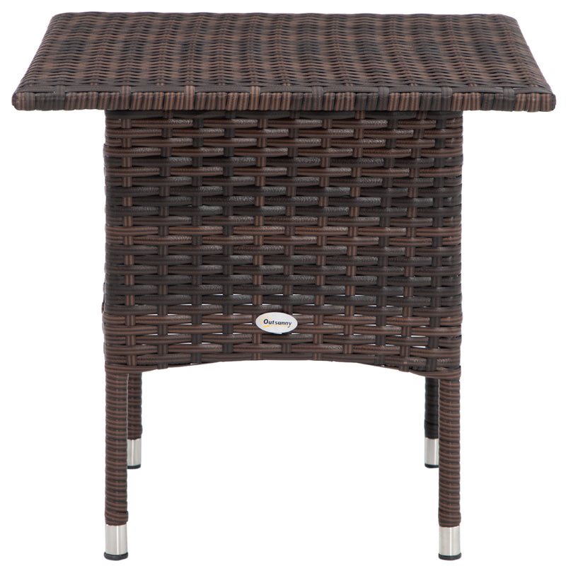 Outdoor Rattan Side Table Coffee Table with Plastic Board, Full Woven Table Top for Patio, Garden, Balcony, Mixed Brown