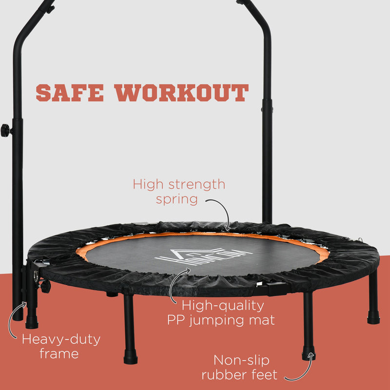40'' Foldable Mini Trampoline, Fitness Trampoline, Rebounder for Adults with Adjustable Foam Handle for Indoor Outdoor Cardio Training