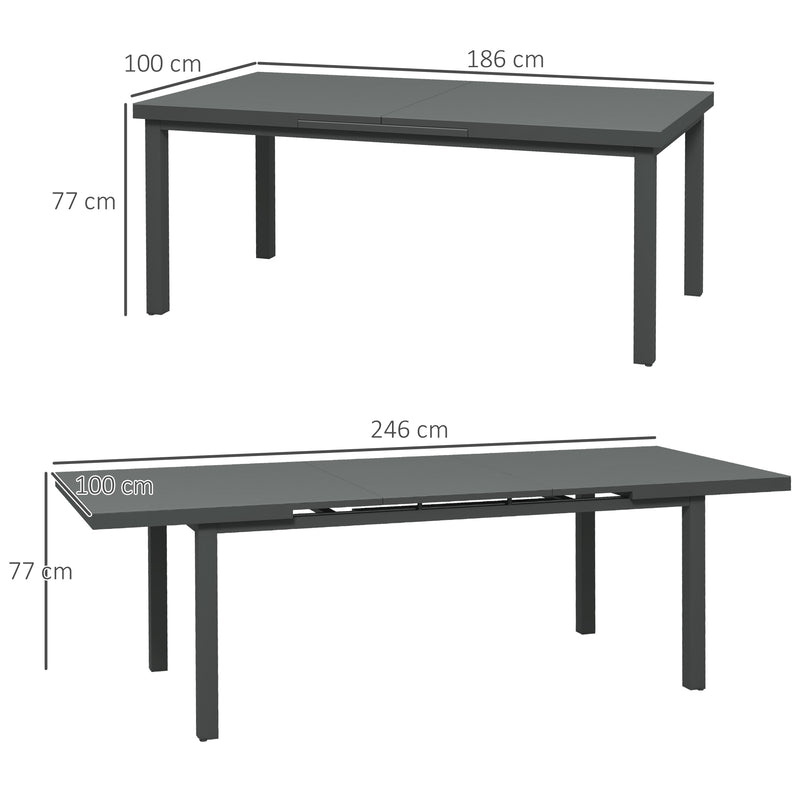 Aluminium Garden Table for 6-8, Extending Outdoor Dining Table Rectangle for Lawn Balcony - Charcoal Grey