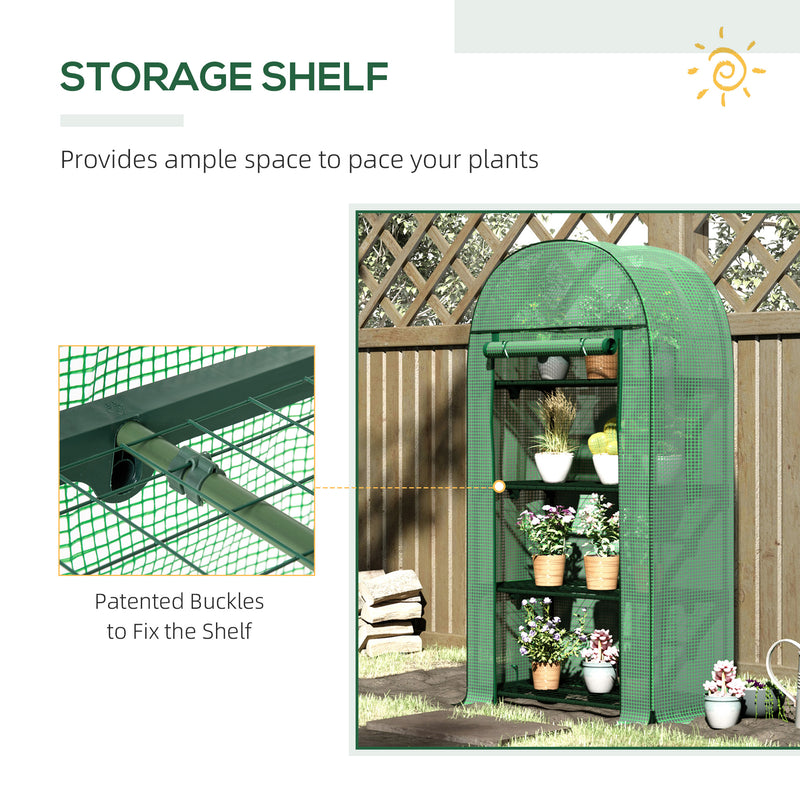 80x49x160cm Mini Greenhouse for Outdoor, Portable Gardening Plant with Storage Shelf, Roll-Up Zippered Door, Metal Frame and PE Cover, Green