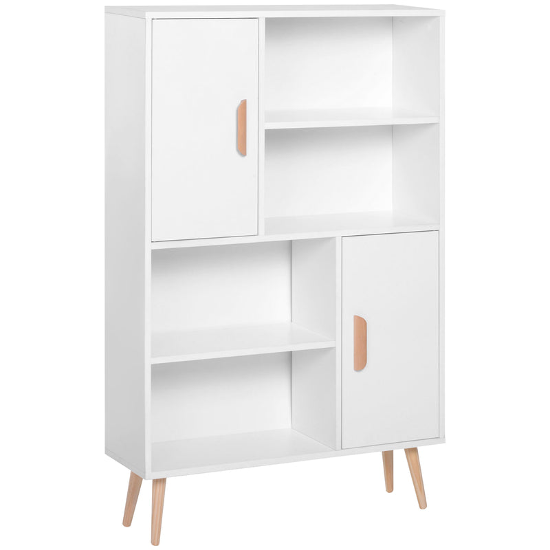 Sideboard Bookshelf Free Standing Bookcase Shelves Unit Display Storage Cabinet Wooden Leg w/ Two Doors White