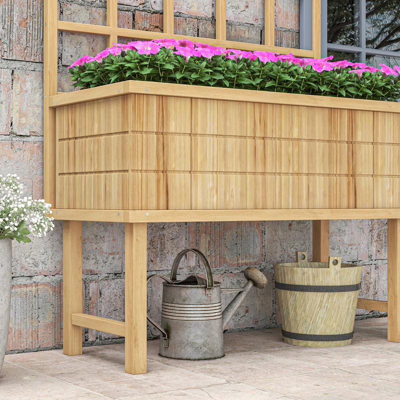 Wooden Raised Planter with Trellis for Vine Climbing Plants, Elevated Garden Bed with Drainage Holes and Bed Liner