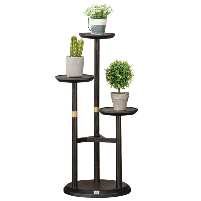 3-Tier Plant Stand, Plant Shelf Rack, Bamboo Display Stand, 46x46x86cm, Dark Walnut
