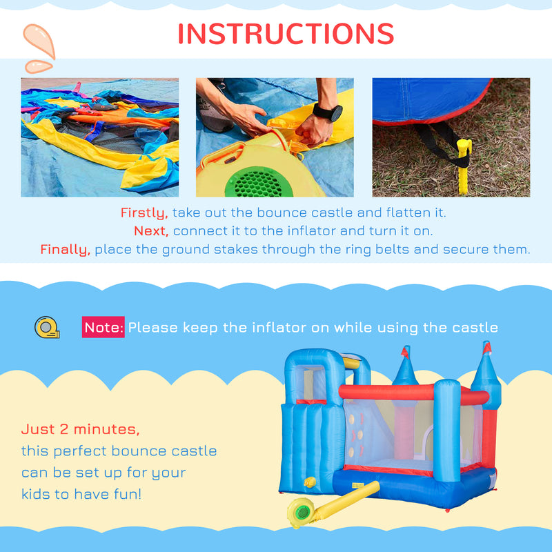 5 in 1 Kids Bounce Castle Large Inflatable House Trampoline Slide Water Pool Climbing Wall with 450W Inflator Carrybag for Kids Age 3-8