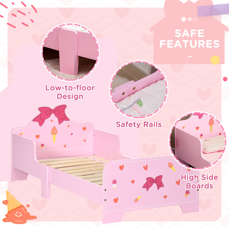 4PCs Kids Bedroom Furniture Set with Bed, Toy Box Bench, Dressing Table and Stool, Princess Themed, for 3-6 Years Old, Pink