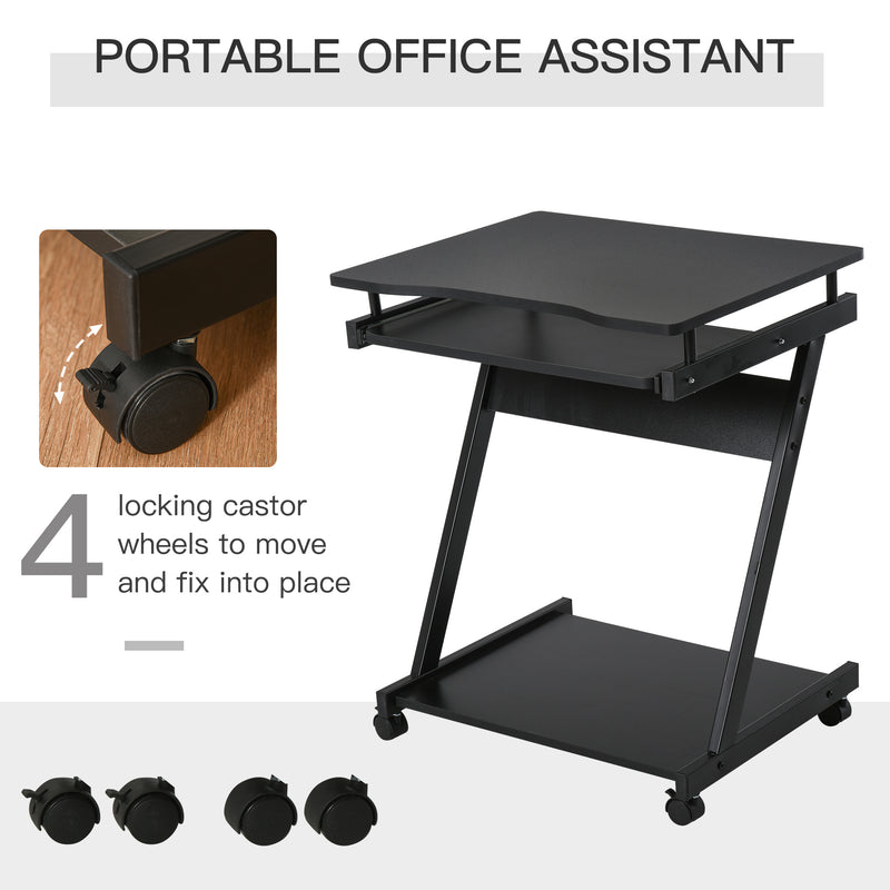 Movable Compact Small Computer Desk with 4 Moving Wheels Sliding Keyboard Tray Home Office Gaming Study Workstation Black