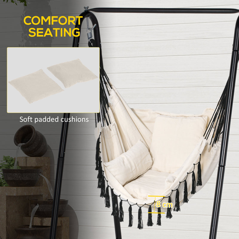 Hammock Chair with Stand, Hammock Swing Chair with Cushion, Cream White