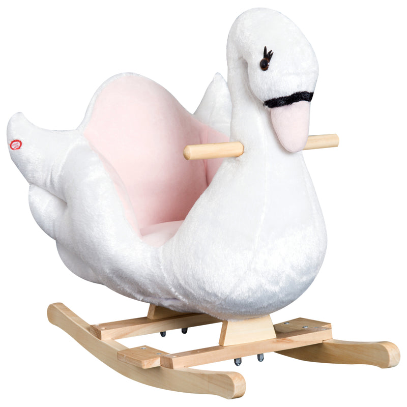 Swan Rocking Horse Kids Wooden Ride On Plush Toy w/ Music