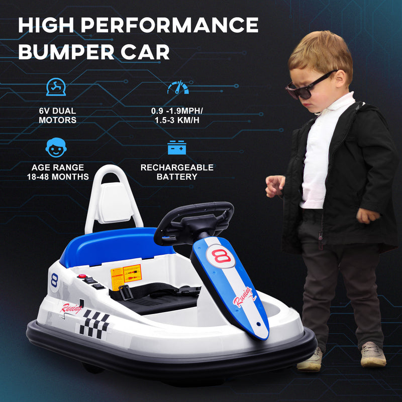Electric Kids Bumper Car, 6V 360-Degree Rotation Waltzer Car, Battery Powered Ride on Car w/ Music, Horn, Lights for 18-48 Months