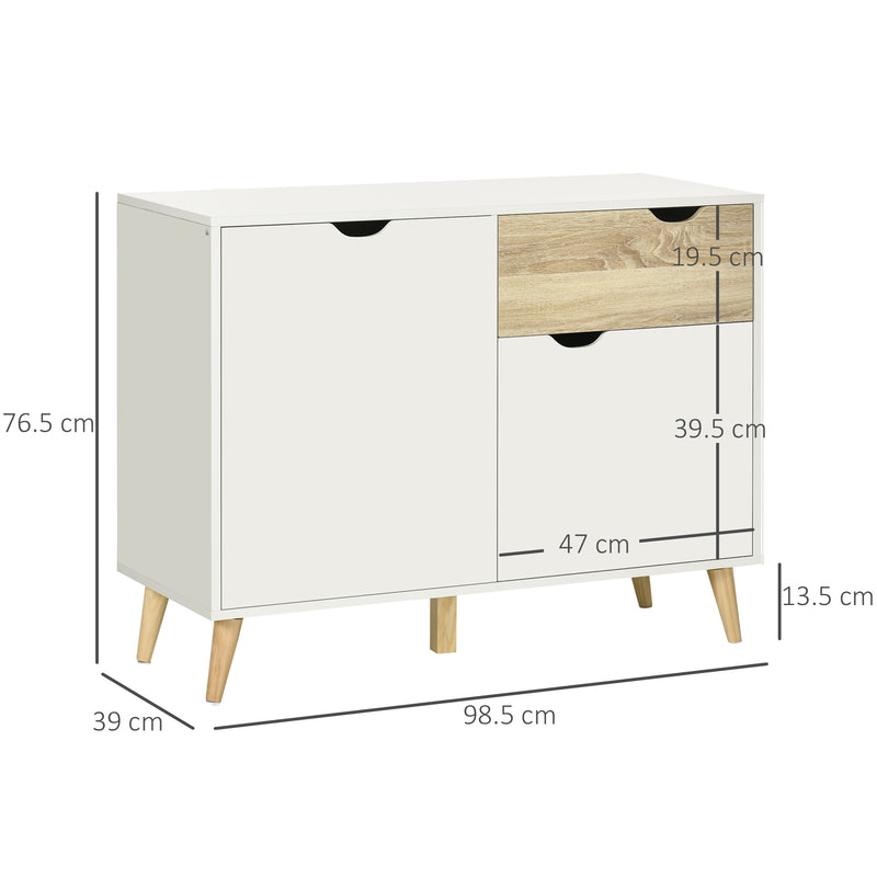Modern Sideboard Storage Cabinet, Free Standing Accent Cupboard with Drawer, 2 Doors for Bedroom, Living Room, Hallway, White