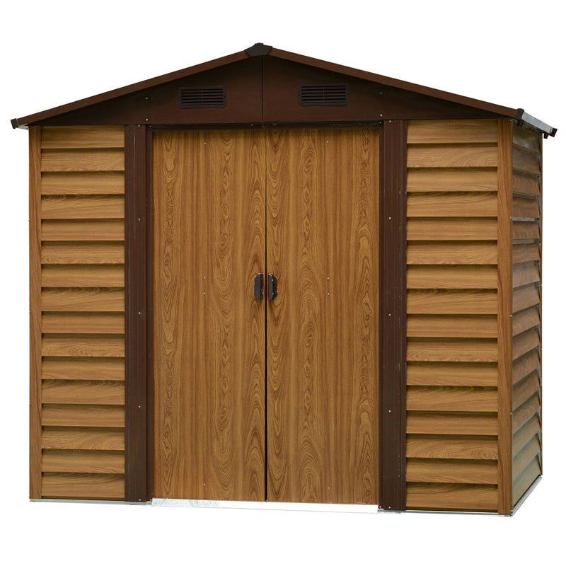 8 x 6.5 ft Metal Garden Storage Shed Apex Store for Gardening Tool with Foundation Ventilation and Lockable Door, Brown