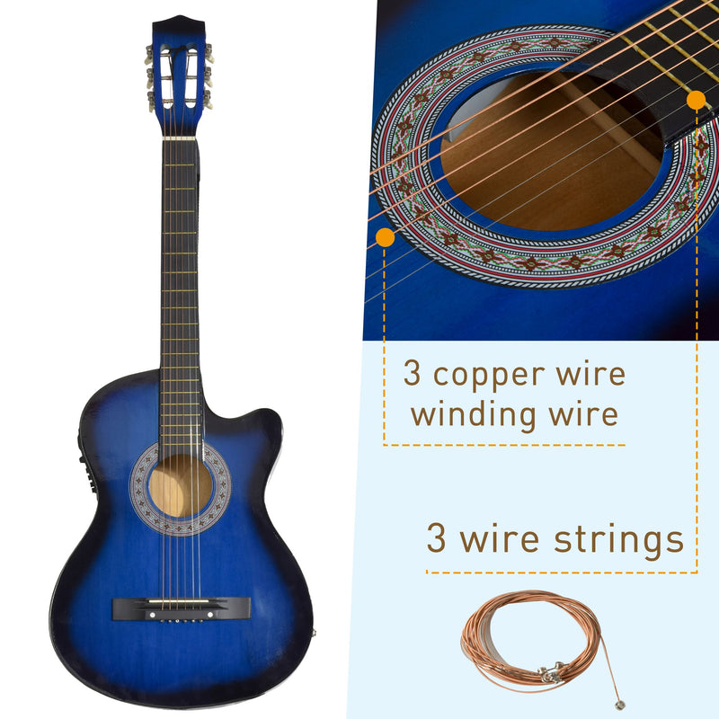 38in Beginner Cutaway Acoustic Electric Guitar Premium Gloss Finish w/Case