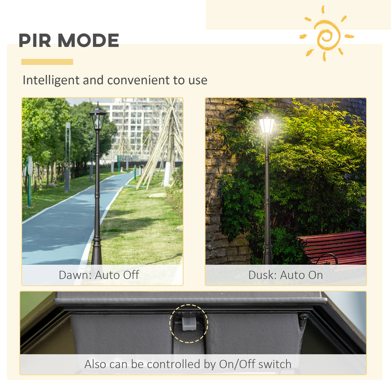 2.4 m Garden Lamp Post Light, LED Solar Powered Patio Path Lighting Lamp with Aluminium Frame, PIR Motion Sensor for Lawn, Pathway, Black