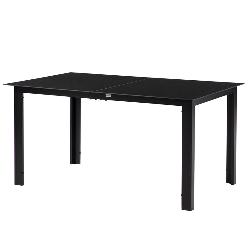 Outdoor Dining Table for 6, Aluminium Rectangular Garden Table with Tempered Glass Tabletop for Yard, Deck, Patio, Black