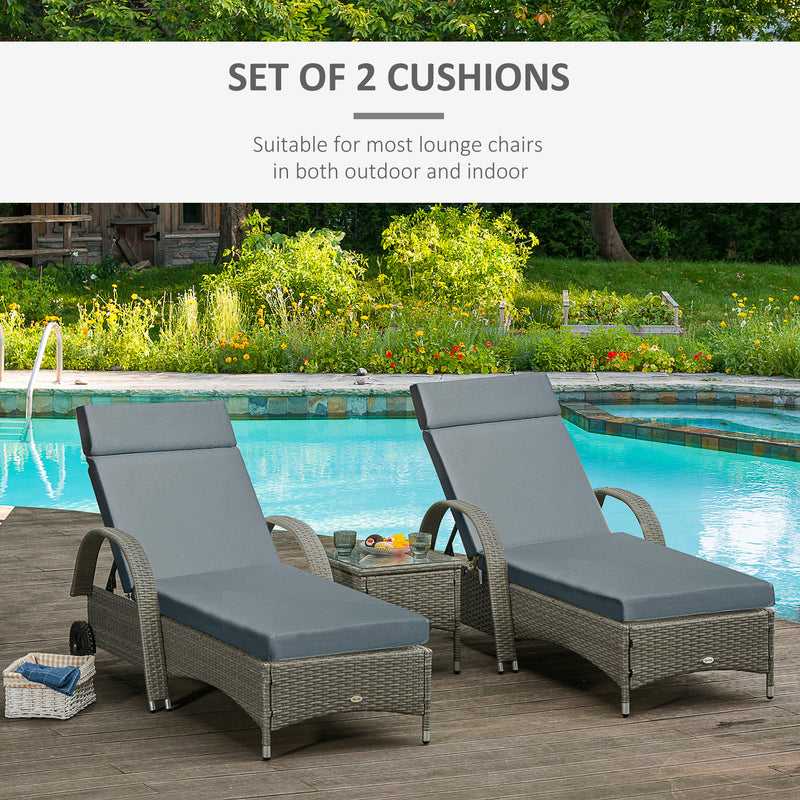 Set of 2 Sun Lounger Cushions, Replacement Cushions for Rattan Furniture with Ties, 196 x 55 cm, Dark Grey