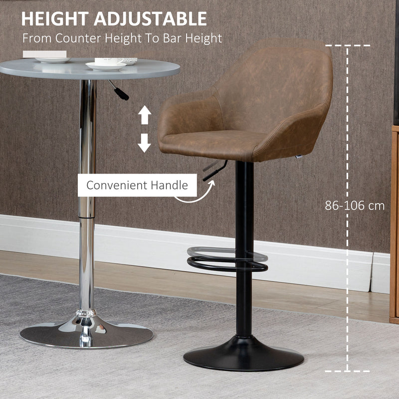 Adjustable Bar Stools Set of 2, Swivel Barstools with Footrest and Backrest, PU Leather Steel Base, for Kitchen Counter Dining Room Dark Brown