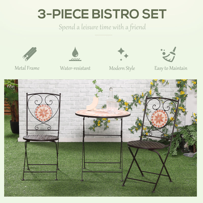 3 Piece Mosaic Bistro Set, 2 Folding Chairs & 1 Round Table Outdoor Furniture for Outdoor, Balcony, Poolside, Yellow