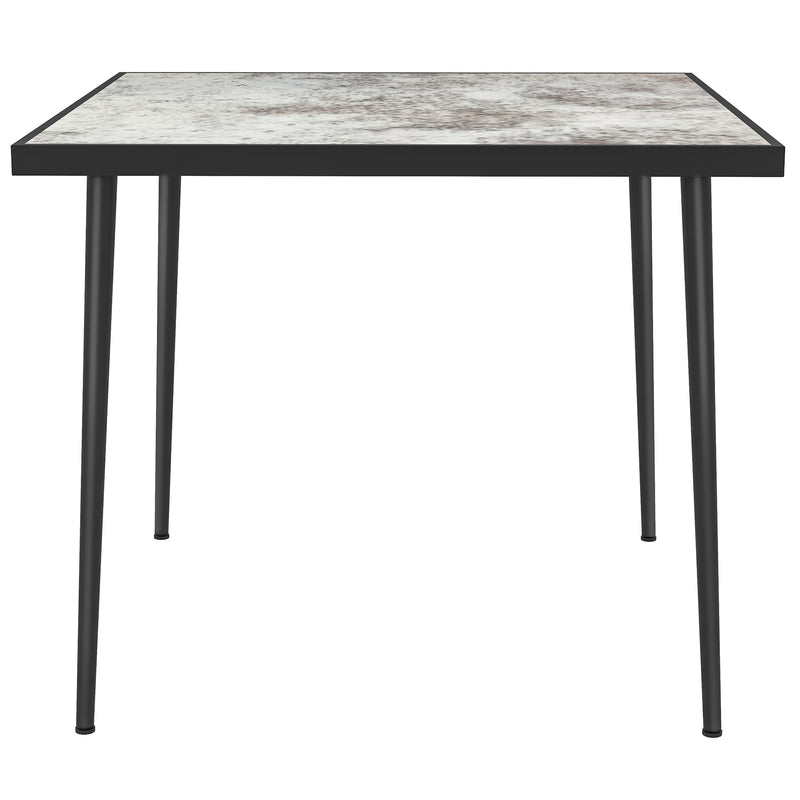 Square Garden Table, Outdoor Dining Table for 4 with Marble Effect Tempered Glass Top and Steel Frame for Patio, Grey