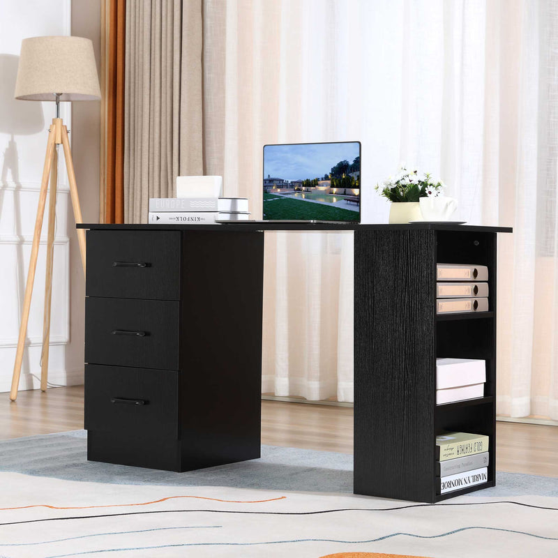 120cm Computer Desk with Storage Shelves Drawers, Writing Table Study Workstation for Home Office, Black