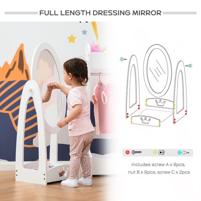 Free Standing Full Length Mirror, Child's Dressing Mirror with storage shelf 360° Rotation MDF, For 3- 8 Years Old, 40L x 30W x 104H cm
