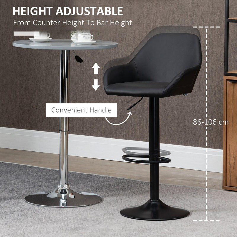 Adjustable Bar Stools Set of 2, Swivel Barstools with Footrest and Backrest, PU Leather and Steel Base, for Kitchen Counter Dining Room, Black