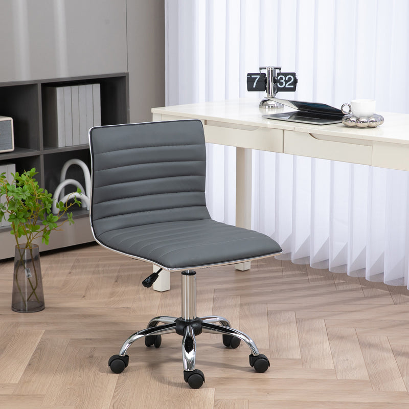 Adjustable Swivel Office Chair with Armless Mid-Back in PU Leather and Chrome Base - Dark Grey
