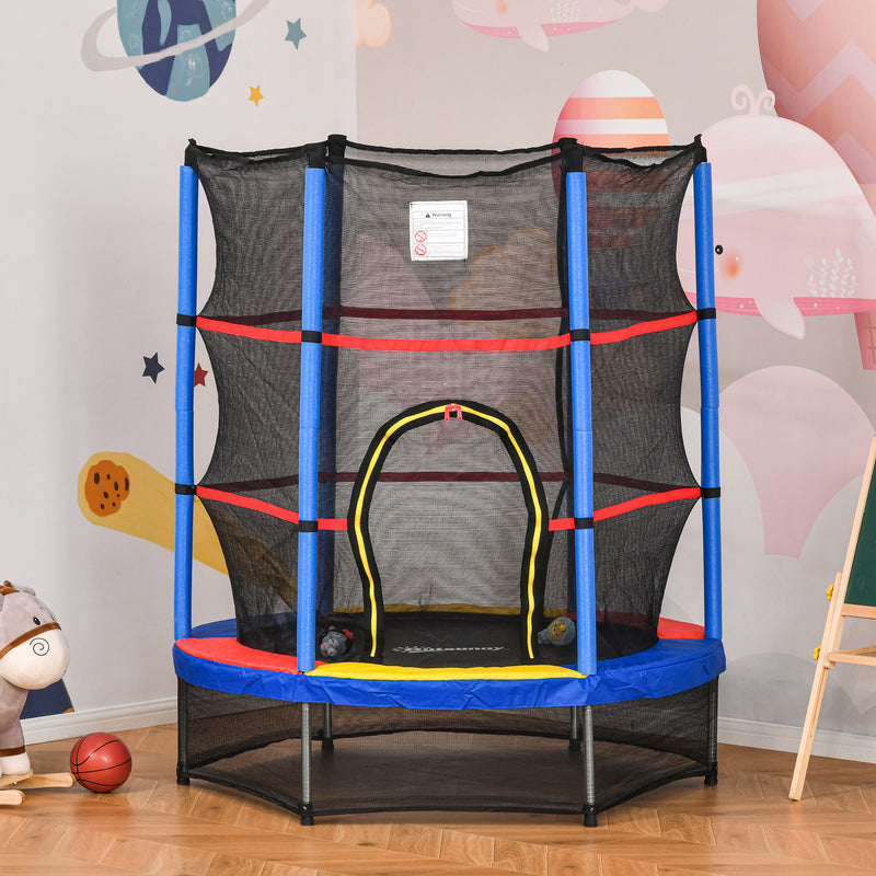 5.2FT/63 Inch Kids Trampoline with Enclosure Net Steel Frame Indoor Round Bouncer Rebounder Age 3 to 6 Years Old Multi-color