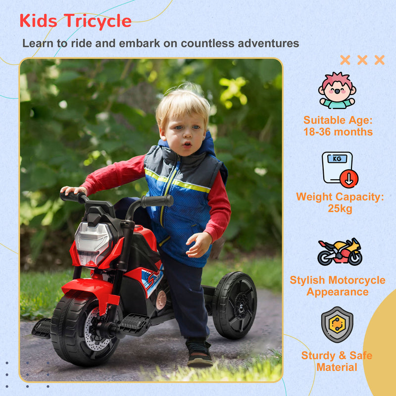 Motorcycle Design 3 in 1 Toddler Trike, Sliding Car, Balance Bike with Headlight, Music, Horn, Red