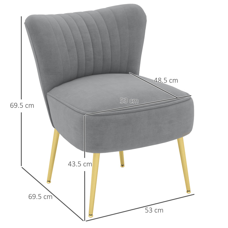 Set of 2 Accent Chairs, Upholstered Living Room Chairs with Gold Tone Steel Legs, Wingback Armless Chairs, Grey